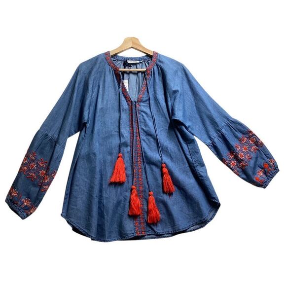 Given Kale Embroidered double tassel boho tops size L - Picture 2 of 6